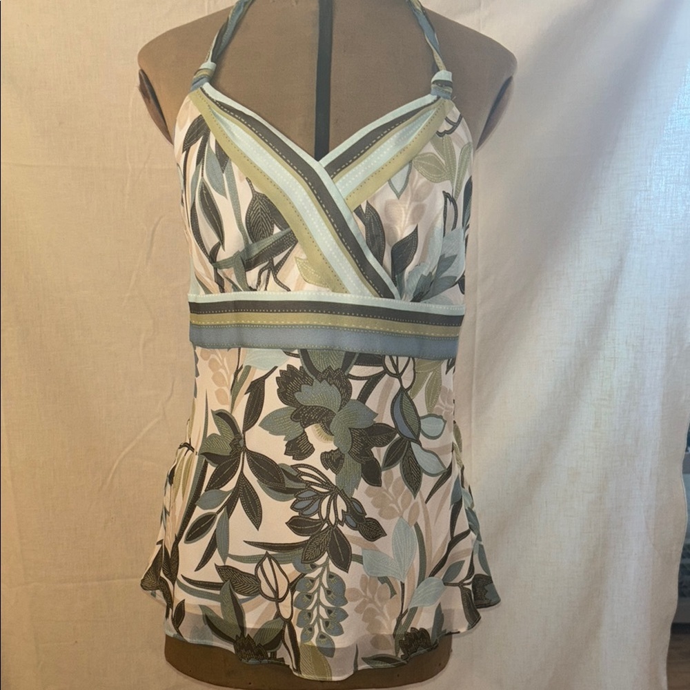 Floral Halter Neck Top - Green blue and Brown